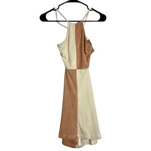 ILLA ILLA Vegan Suede Color Block Tan White Back Out Mini Dress